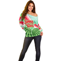 Summer Vibes Watermelon Off Shoulder Sweater Drinks And Fruit - Vibrant Watercolor Style - Tropical Vacation Art