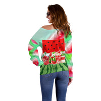 Summer Vibes Watermelon Off Shoulder Sweater Drinks And Fruit - Vibrant Watercolor Style - Tropical Vacation Art