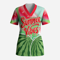 Summer Vibes Watermelon Scrub Top Drinks And Fruit - Vibrant Watercolor Style - Tropical Vacation Art