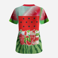 Summer Vibes Watermelon Scrub Top Drinks And Fruit - Vibrant Watercolor Style - Tropical Vacation Art