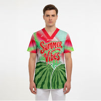 Summer Vibes Watermelon Scrub Top Drinks And Fruit - Vibrant Watercolor Style - Tropical Vacation Art