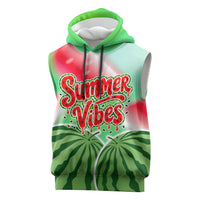 Summer Vibes Watermelon Sleeveless Hoodie Drinks And Fruit - Vibrant Watercolor Style - Tropical Vacation Art