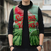 Summer Vibes Watermelon Sleeveless Puffer Jacket Drinks And Fruit - Vibrant Watercolor Style - Tropical Vacation Art
