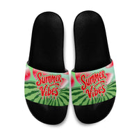 Summer Vibes Watermelon Slide Sandals Drinks And Fruit - Vibrant Watercolor Style - Tropical Vacation Art