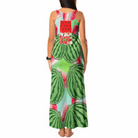 Summer Vibes Watermelon Tank Maxi Dress Drinks And Fruit - Vibrant Watercolor Style - Tropical Vacation Art
