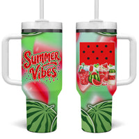 Summer Vibes Watermelon Tumbler With Handle Drinks And Fruit - Vibrant Watercolor Style - Tropical Vacation Art