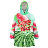Summer Vibes Watermelon Wearable Blanket Hoodie Drinks And Fruit - Vibrant Watercolor Style - Tropical Vacation Art