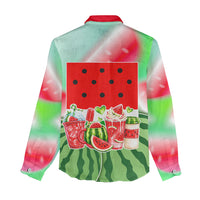 Summer Vibes Watermelon Women Casual Shirt Drinks And Fruit - Vibrant Watercolor Style - Tropical Vacation Art