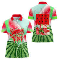 Summer Vibes Watermelon Women Polo Shirt Drinks And Fruit - Vibrant Watercolor Style - Tropical Vacation Art