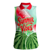 Summer Vibes Watermelon Women Sleeveless Polo Shirt Drinks And Fruit - Vibrant Watercolor Style - Tropical Vacation Art