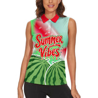 Summer Vibes Watermelon Women Sleeveless Polo Shirt Drinks And Fruit - Vibrant Watercolor Style - Tropical Vacation Art