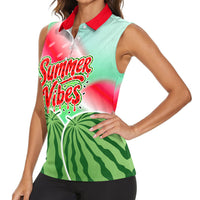 Summer Vibes Watermelon Women Sleeveless Polo Shirt Drinks And Fruit - Vibrant Watercolor Style - Tropical Vacation Art