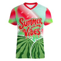 Summer Vibes Watermelon Women V-Neck T-Shirt Drinks And Fruit - Vibrant Watercolor Style - Tropical Vacation Art