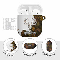 Custom Deer Hunting Skull AirPods Case with Antlers Graphic on Autumn Leaf Camo Background - Wonder Print Shop