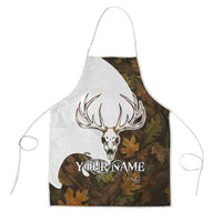 Custom Deer Hunting Skull Apron with Antlers Graphic on Autumn Leaf Camo Background - Wonder Print Shop