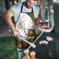 Custom Deer Hunting Skull Apron with Antlers Graphic on Autumn Leaf Camo Background - Wonder Print Shop