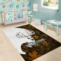 Custom Deer Hunting Skull Area Rug with Antlers Graphic on Autumn Leaf Camo Background - Wonder Print Shop