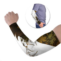 Custom Deer Hunting Skull Arm Sleeves with Antlers Graphic on Autumn Leaf Camo Background - Wonder Print Shop