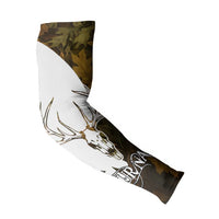 Custom Deer Hunting Skull Arm Sleeves with Antlers Graphic on Autumn Leaf Camo Background - Wonder Print Shop