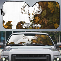 Custom Deer Hunting Skull Auto Sun Shade with Antlers Graphic on Autumn Leaf Camo Background - Wonder Print Shop