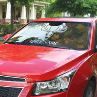 Custom Deer Hunting Skull Auto Sun Shade with Antlers Graphic on Autumn Leaf Camo Background - Wonder Print Shop
