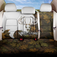 Custom Deer Hunting Skull Back Car Seat Cover with Antlers Graphic on Autumn Leaf Camo Background - Wonder Print Shop