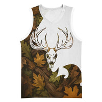 Custom Deer Hunting Skull Basketball Jersey with Antlers Graphic on Autumn Leaf Camo Background - Wonder Print Shop