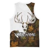 Custom Deer Hunting Skull Basketball Jersey with Antlers Graphic on Autumn Leaf Camo Background - Wonder Print Shop
