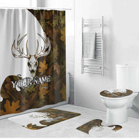 Custom Deer Hunting Skull Bathroom Set with Antlers Graphic on Autumn Leaf Camo Background - Wonder Print Shop