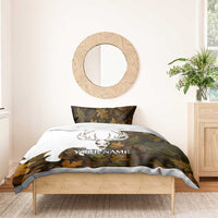 Custom Deer Hunting Skull Bedding Set with Antlers Graphic on Autumn Leaf Camo Background - Wonder Print Shop