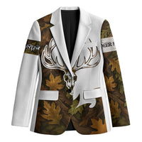 Custom Deer Hunting Skull Blazer with Antlers Graphic on Autumn Leaf Camo Background - Wonder Print Shop