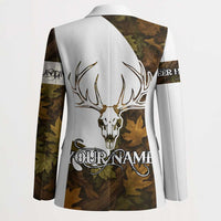 Custom Deer Hunting Skull Blazer with Antlers Graphic on Autumn Leaf Camo Background - Wonder Print Shop