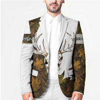 Custom Deer Hunting Skull Blazer with Antlers Graphic on Autumn Leaf Camo Background - Wonder Print Shop