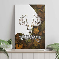 Custom Deer Hunting Skull Canvas Wall Art with Antlers Graphic on Autumn Leaf Camo Background - Wonder Print Shop