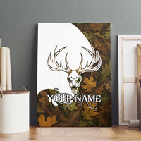 Custom Deer Hunting Skull Canvas Wall Art with Antlers Graphic on Autumn Leaf Camo Background - Wonder Print Shop