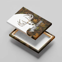 Custom Deer Hunting Skull Canvas Wall Art with Antlers Graphic on Autumn Leaf Camo Background - Wonder Print Shop
