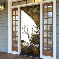 Custom Deer Hunting Skull Door Cover with Antlers Graphic on Autumn Leaf Camo Background - Wonder Print Shop