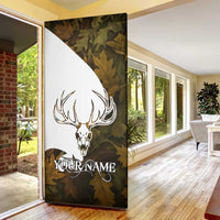 Custom Deer Hunting Skull Door Cover with Antlers Graphic on Autumn Leaf Camo Background - Wonder Print Shop