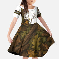 Custom Deer Hunting Skull Family Matching Mermaid Dress and Hawaiian Shirt with Antlers Graphic on Autumn Leaf Camo Background - Wonder Print Shop
