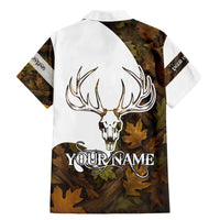 Custom Deer Hunting Skull Family Matching Mermaid Dress and Hawaiian Shirt with Antlers Graphic on Autumn Leaf Camo Background - Wonder Print Shop