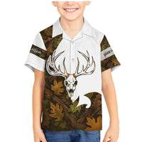 Custom Deer Hunting Skull Family Matching Mermaid Dress and Hawaiian Shirt with Antlers Graphic on Autumn Leaf Camo Background - Wonder Print Shop