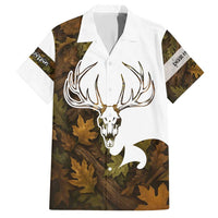 Custom Deer Hunting Skull Family Matching Short Sleeve Bodycon Dress and Hawaiian Shirt with Antlers Graphic on Autumn Leaf Camo Background - Wonder Print Shop