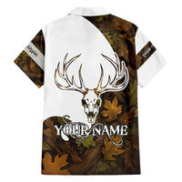 Custom Deer Hunting Skull Family Matching Summer Maxi Dress and Hawaiian Shirt with Antlers Graphic on Autumn Leaf Camo Background - Wonder Print Shop