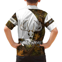 Custom Deer Hunting Skull Family Matching Tank Maxi Dress and Hawaiian Shirt with Antlers Graphic on Autumn Leaf Camo Background - Wonder Print Shop