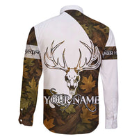 Custom Deer Hunting Skull Family Matching Tank Maxi Dress and Hawaiian Shirt with Antlers Graphic on Autumn Leaf Camo Background - Wonder Print Shop