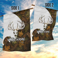 Custom Deer Hunting Skull Garden Flag with Antlers Graphic on Autumn Leaf Camo Background - Wonder Print Shop