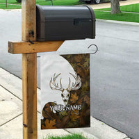 Custom Deer Hunting Skull Garden Flag with Antlers Graphic on Autumn Leaf Camo Background - Wonder Print Shop