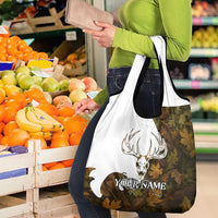 Custom Deer Hunting Skull Grocery Bag with Antlers Graphic on Autumn Leaf Camo Background - Wonder Print Shop