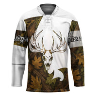 Custom Deer Hunting Skull Hockey Jersey with Antlers Graphic on Autumn Leaf Camo Background - Wonder Print Shop