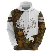 Custom Deer Hunting Skull Hoodie with Antlers Graphic on Autumn Leaf Camo Background - Wonder Print Shop